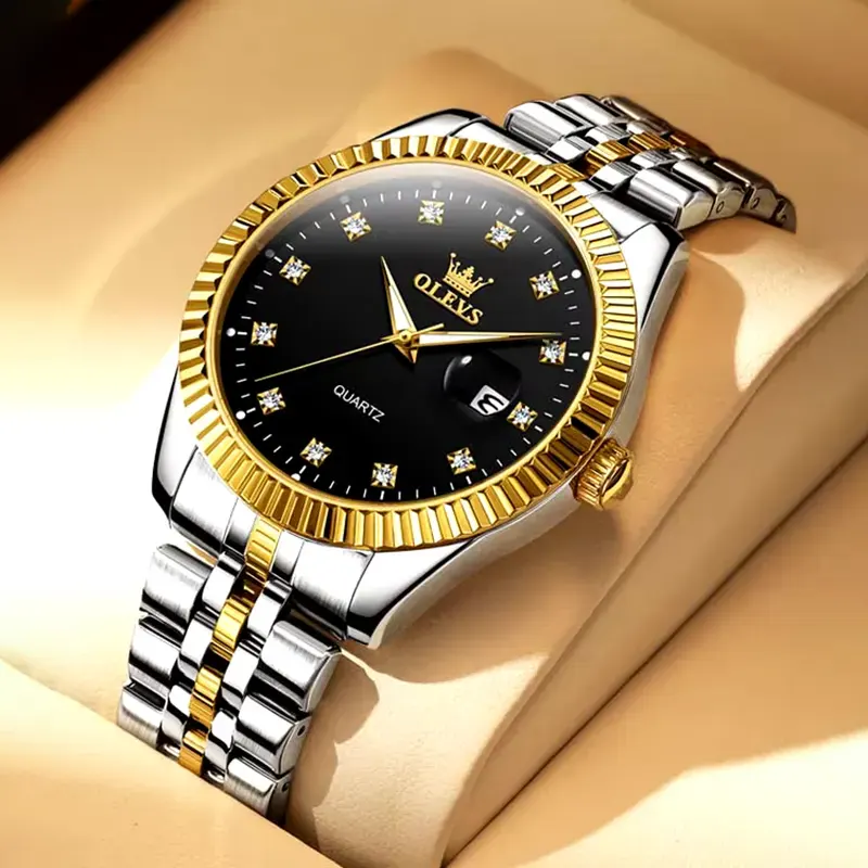 Olevs Fashion Black Dial Two-tone Ladies Watch- 5526